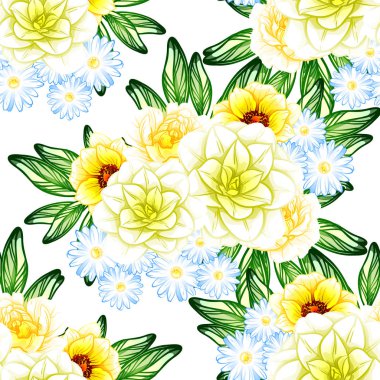 Sorunsuz vintage tarzı çiçek deseni. Renkli çiçek öğeleri