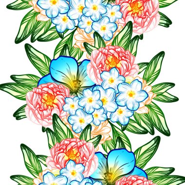 Sorunsuz vintage tarzı çiçek deseni. Renkli çiçek öğeleri