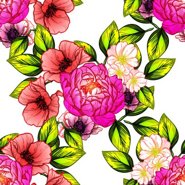 Sorunsuz vintage tarzı çiçek deseni. Renkli çiçek öğeleri