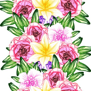 Sorunsuz vintage tarzı çiçek deseni. Renkli çiçek öğeleri