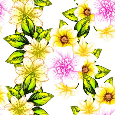 Sorunsuz vintage tarzı çiçek deseni. Renkli çiçek öğeleri