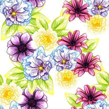 Sorunsuz vintage tarzı çiçek deseni. Renkli çiçek öğeleri