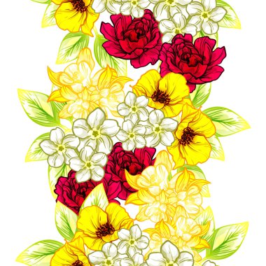 Sorunsuz vintage tarzı çiçek deseni. Renkli çiçek öğeleri