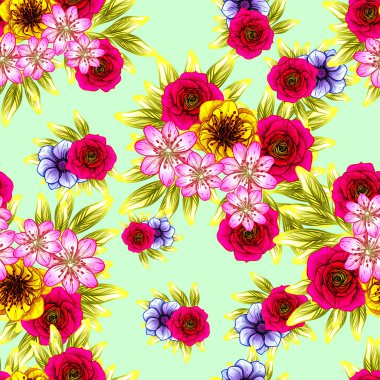 Sorunsuz vintage tarzı çiçek deseni. Renkli çiçek öğeleri