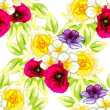 Sorunsuz vintage tarzı çiçek deseni. Renkli çiçek öğeleri