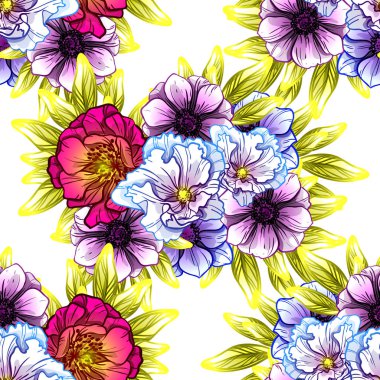 Sorunsuz vintage tarzı çiçek deseni. Renkli çiçek öğeleri