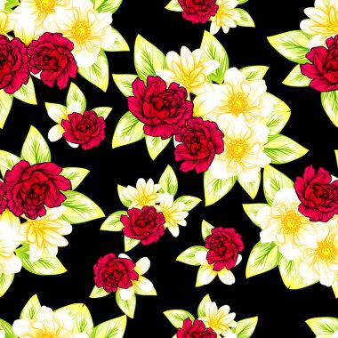 Sorunsuz vintage tarzı çiçek deseni. Renkli çiçek öğeleri