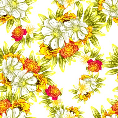 Sorunsuz vintage tarzı çiçek deseni. Renkli çiçek öğeleri