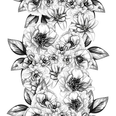 Sorunsuz vintage tarzı çiçek deseni. Kontur çiçek öğeleri
