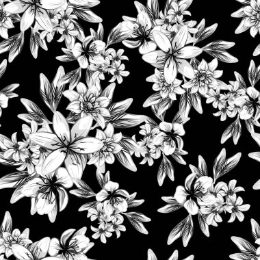 Sorunsuz vintage tarzı çiçek deseni. Kontur çiçek öğeleri