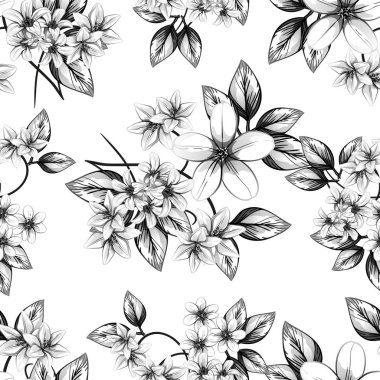 Sorunsuz vintage tarzı çiçek deseni. Kontur çiçek öğeleri