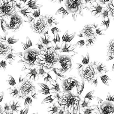 Sorunsuz vintage tarzı çiçek deseni. Kontur çiçek öğeleri