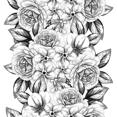 Sorunsuz vintage tarzı çiçek deseni. Kontur çiçek öğeleri