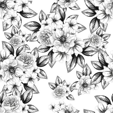 Sorunsuz vintage tarzı çiçek deseni. Kontur çiçek öğeleri