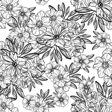 Sorunsuz vintage tarzı çiçek deseni. Kontur çiçek öğeleri