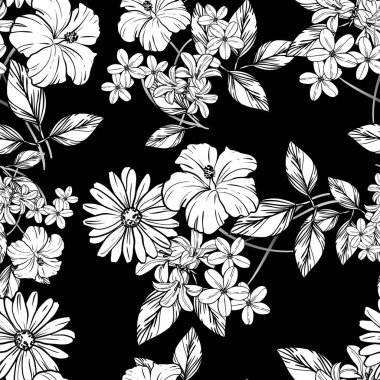 Sorunsuz vintage tarzı çiçek deseni. Kontur çiçek öğeleri