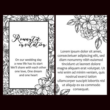 Klasik çiçek düğün kartları seti. Çiçek elementleri ve çerçeveleri.