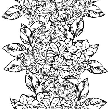 Sorunsuz vintage tarzı çiçek deseni. Kontur çiçek öğeleri