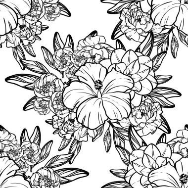 Sorunsuz vintage tarzı çiçek deseni. Kontur çiçek öğeleri