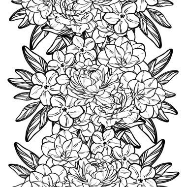 Sorunsuz vintage tarzı çiçek deseni. Kontur çiçek öğeleri