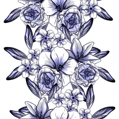 Sorunsuz vintage tarzı çiçek deseni. Kontur çiçek öğeleri