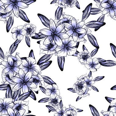 Sorunsuz vintage tarzı çiçek deseni. Kontur çiçek öğeleri