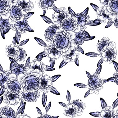 Sorunsuz vintage tarzı çiçek deseni. Kontur çiçek öğeleri