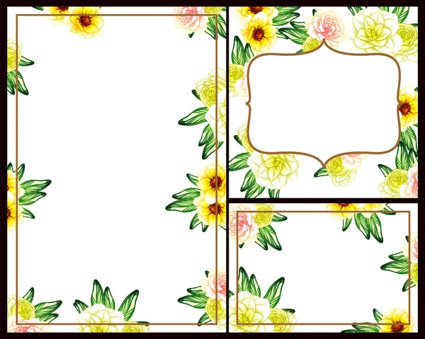 Conjunto Tarjetas Boda Flores Estilo Vintage Elementos Florales Color — Vector de stock