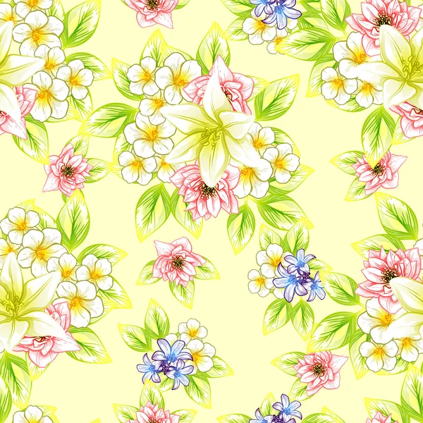 Modèle Fleur Style Vintage Sans Couture Éléments Floraux Couleur — Image vectorielle