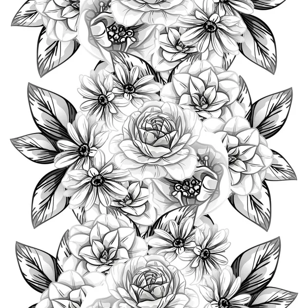 Patrón Flores Estilo Vintage Sin Costuras Elementos Florales Contorno — Vector de stock