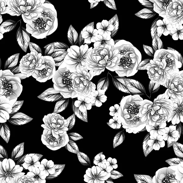 Patrón Flores Estilo Vintage Sin Costuras Elementos Florales Contorno — Vector de stock