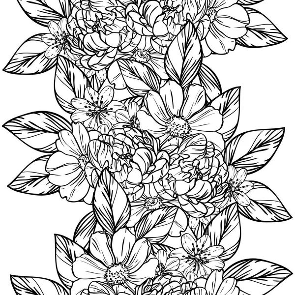 Patrón Flores Estilo Vintage Sin Costuras Elementos Florales Contorno — Vector de stock