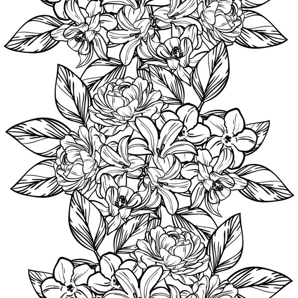 Patrón Flores Estilo Vintage Sin Costuras Elementos Florales Contorno — Vector de stock