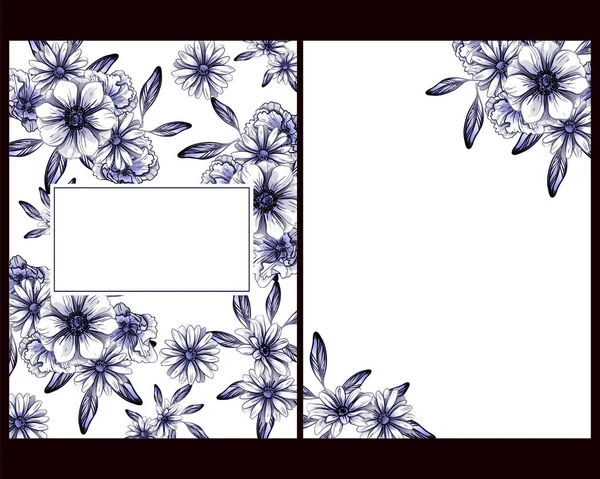 Conjunto Tarjetas Boda Flores Estilo Vintage Elementos Marcos Florales — Vector de stock