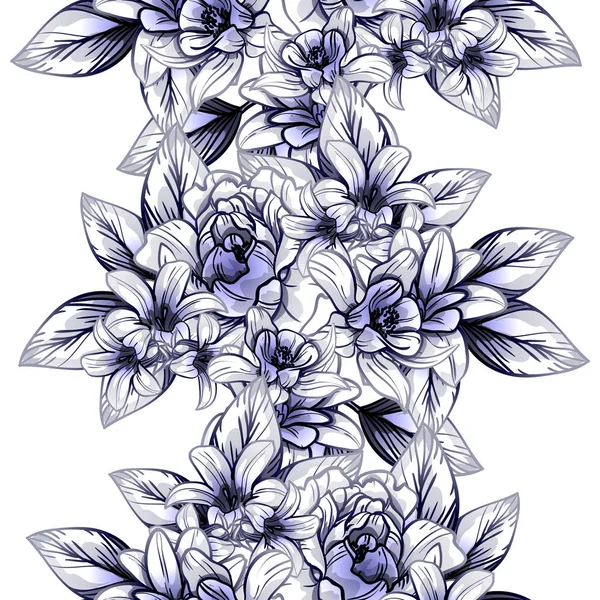 Patrón Flores Estilo Vintage Sin Costuras Elementos Florales Contorno — Vector de stock