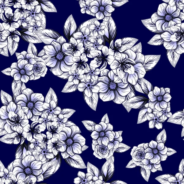 Sorunsuz vintage tarzı çiçek deseni. Kontur çiçek öğeleri