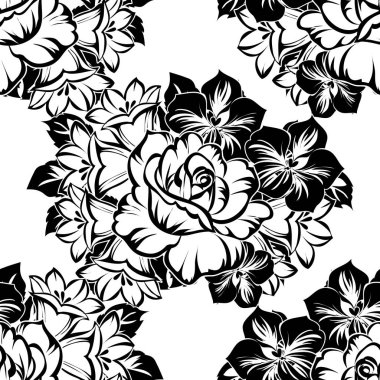 Sorunsuz vintage tarzı çiçek deseni. Kontur çiçek öğeleri