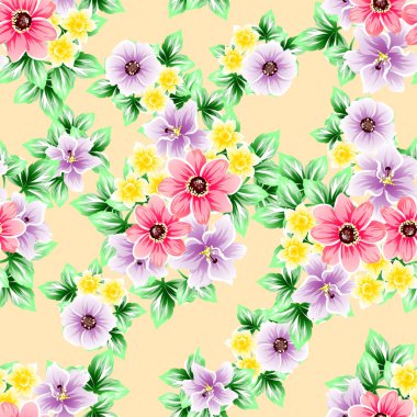 Sorunsuz vintage tarzı çiçek deseni. Renkli çiçek öğeleri