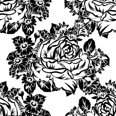 Sorunsuz vintage tarzı çiçek deseni. Kontur çiçek öğeleri