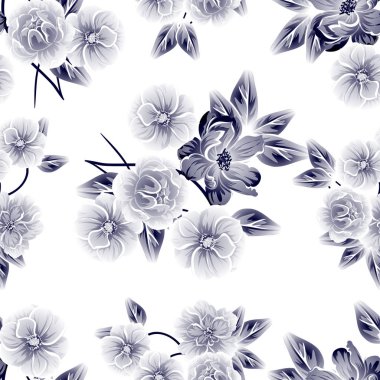 Sorunsuz vintage tarzı çiçek deseni. Kontur çiçek öğeleri