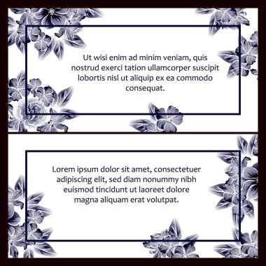 Klasik çiçek düğün kartları seti. Çiçek elementleri ve çerçeveleri.