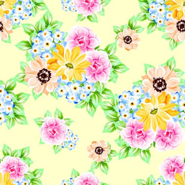 Sorunsuz vintage tarzı çiçek deseni. Renkli çiçek öğeleri
