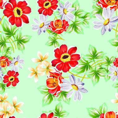 Sorunsuz vintage tarzı çiçek deseni. Renkli çiçek öğeleri