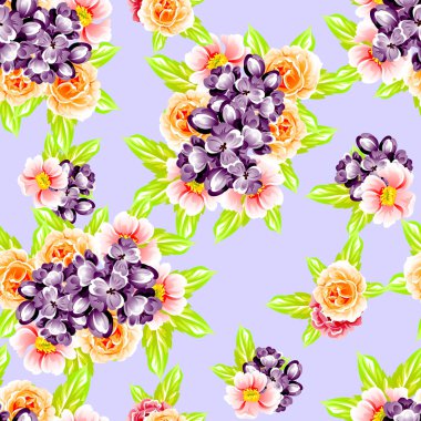 Sorunsuz vintage tarzı çiçek deseni. Renkli çiçek öğeleri