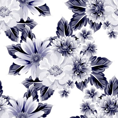 Sorunsuz vintage tarzı çiçek deseni. Kontur çiçek öğeleri
