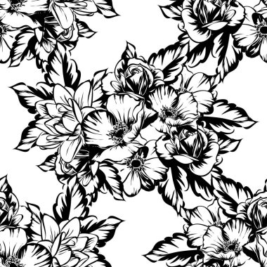 Sorunsuz vintage tarzı çiçek deseni. Kontur çiçek öğeleri