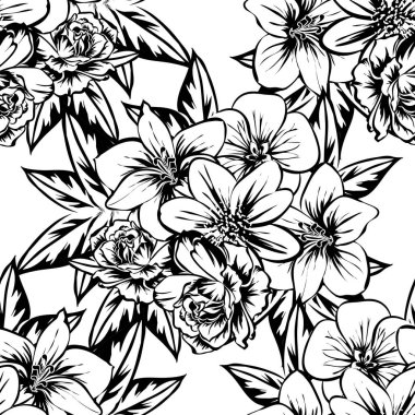 Sorunsuz vintage tarzı çiçek deseni. Kontur çiçek öğeleri
