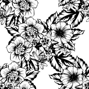 Sorunsuz vintage tarzı çiçek deseni. Kontur çiçek öğeleri