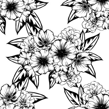 Sorunsuz vintage tarzı çiçek deseni. Kontur çiçek öğeleri