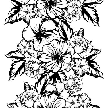 Sorunsuz vintage tarzı çiçek deseni. Kontur çiçek öğeleri